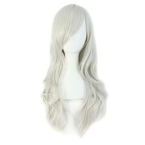 Silver Gray Long Curly Wig 28 Inch Cosplay Costume Hair Wig Women Heat Resistant